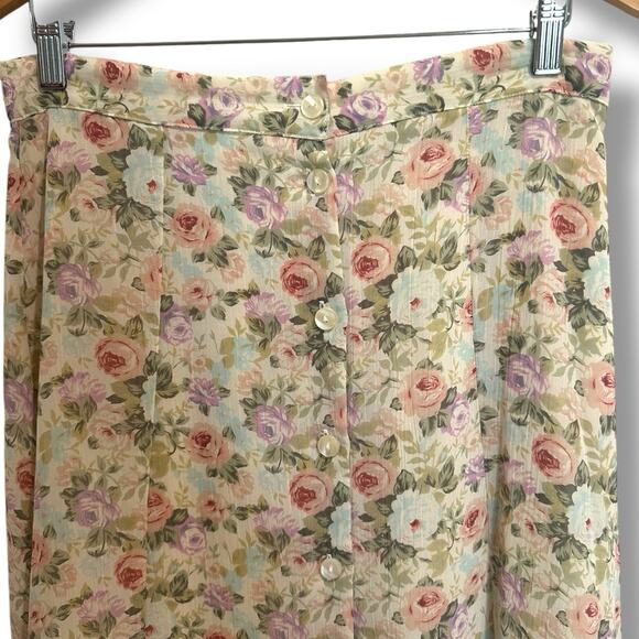 Vintage Casual Corner Midi Skirt Floral Pastel Button Front Lined Cottage Sz 10 - Picture 3 of 6